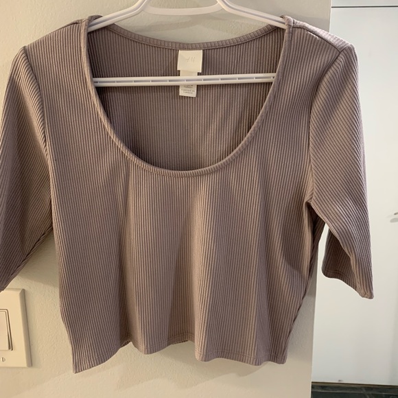 H&M boat neck cropped ribbed tee with 1/2 length sleeves - Picture 1 of 2